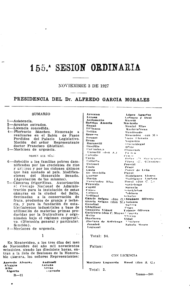 DIARIO DE SESIONES DE LA CAMARA DE REPRESENTANTES del 03/11/1927